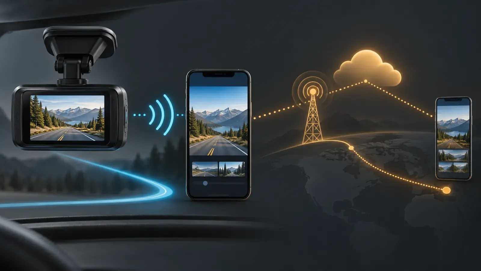 Local camera Wi-Fi connects to a nearby phone while optional cellular service connects remotely