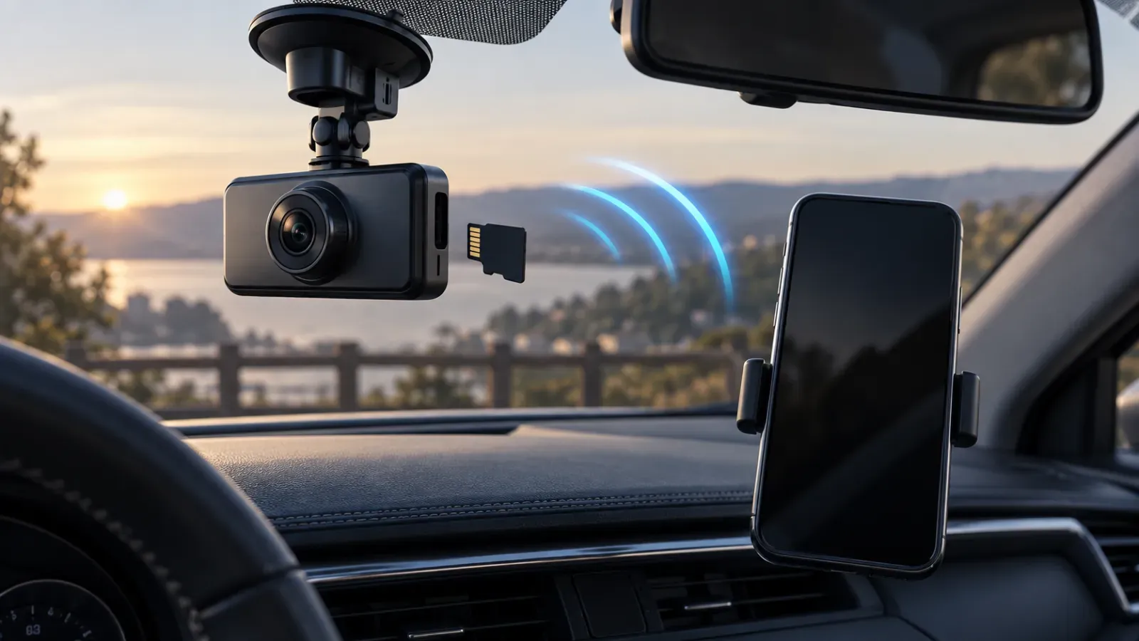 Generic dash camera sharing clips locally with a phone and removable memory card