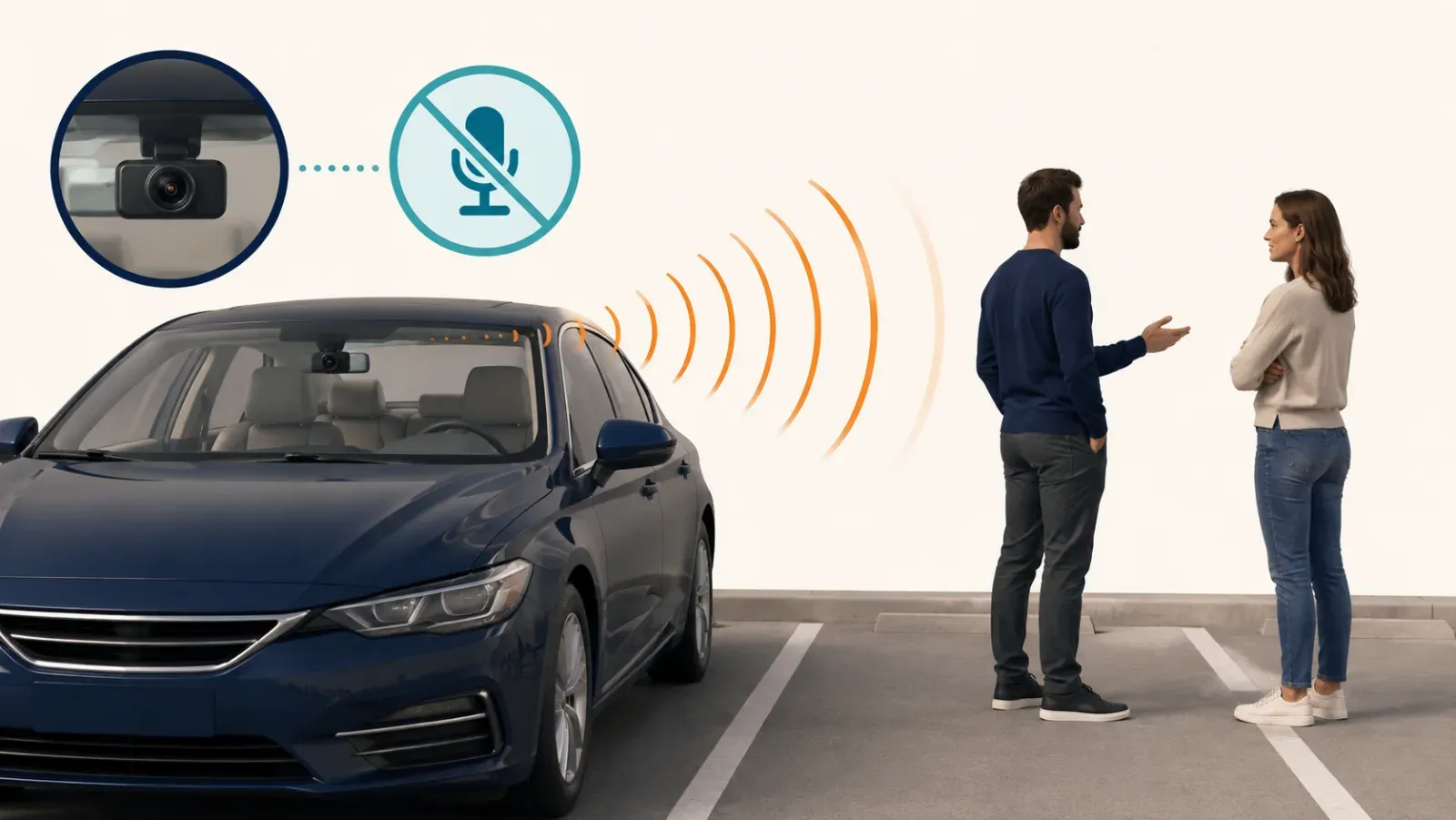 Unattended parked car recording a nearby conversation while its cabin is empty