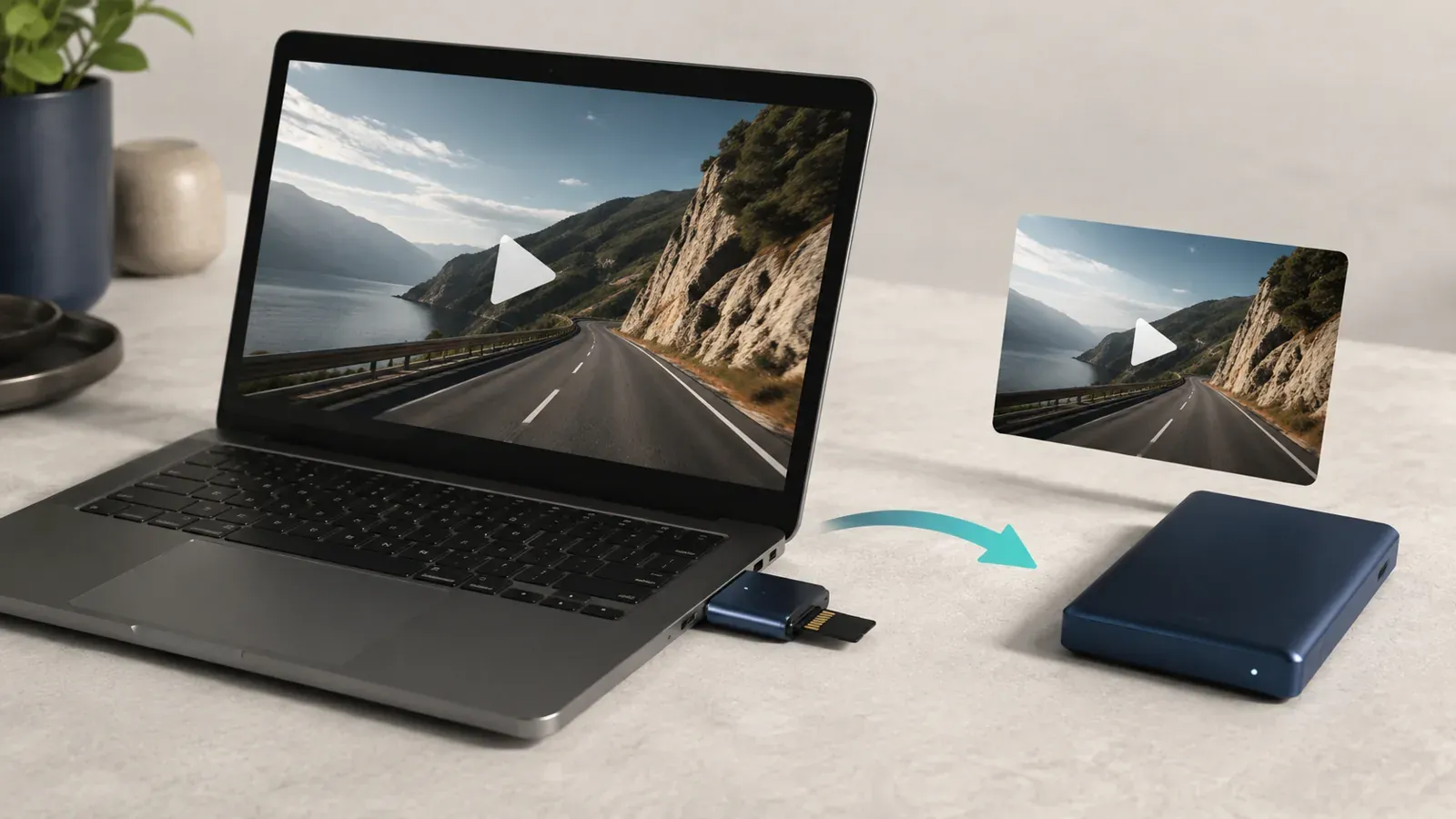 Dash cam footage copied from a card reader through a laptop to separate storage