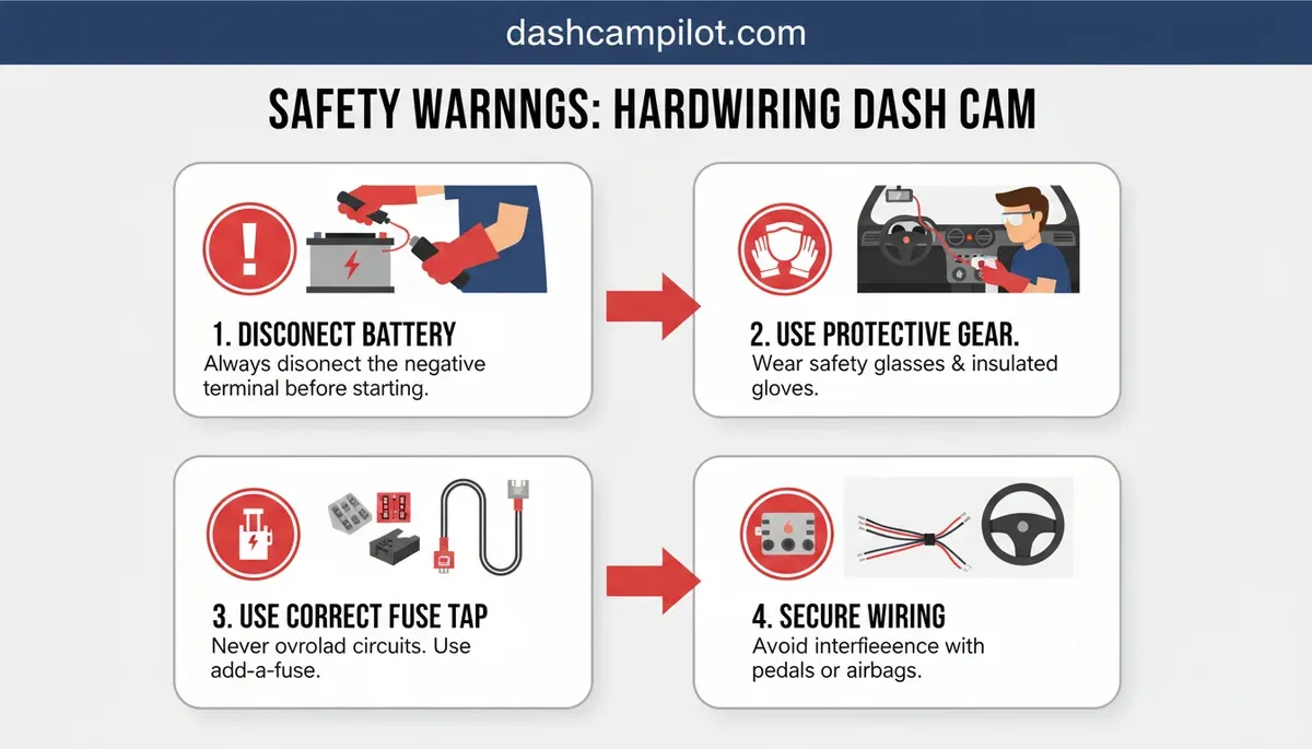how to hardwire dash cam safety warning infographic