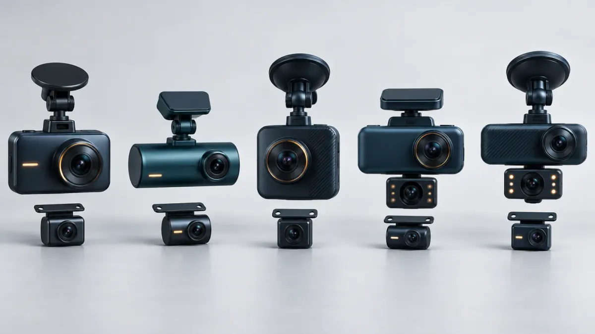 Five generic dash camera arrangements representing REDTIGER coverage options.