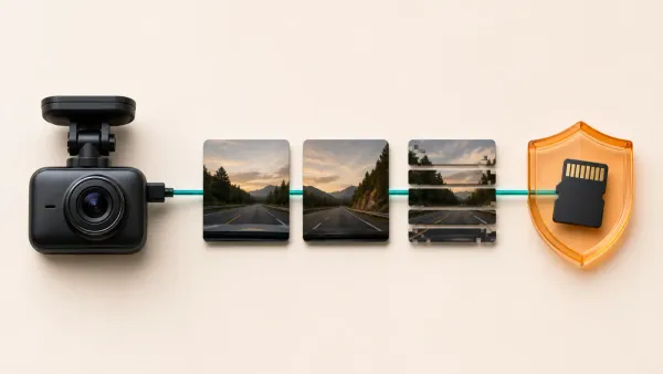 Dash cam recording path interrupted between the camera, video clip, and protected memory card
